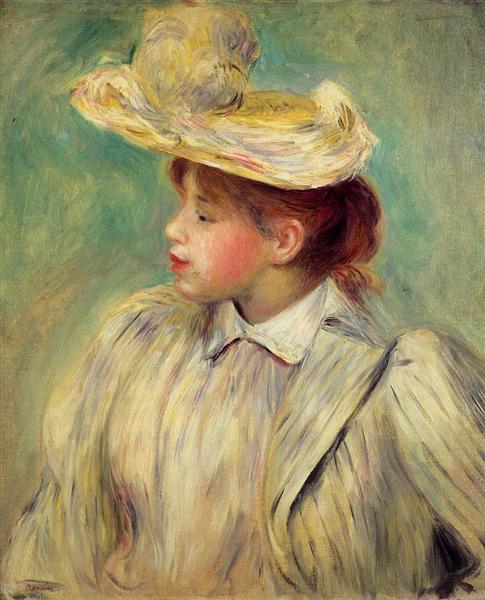 Young Woman in a Straw Hat by Pierre-Auguste Renoir Impressionism Art