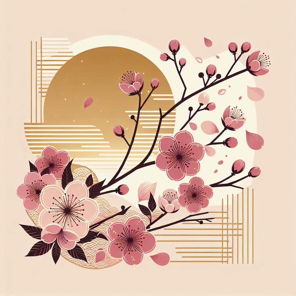 Auroralis Sakura: Resplendent Japanese Art with Ethereal Cherry Blossoms and Gilded Sun