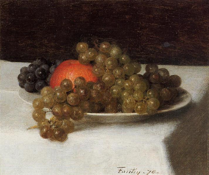 Apples and Grapes by Henri Fantin-Latour Realism Art dated 1870