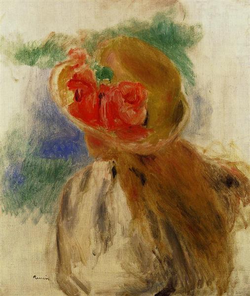 Young Girl in a Flowered Hat by Pierre-Auguste Renoir Impressionism Art dated 1905