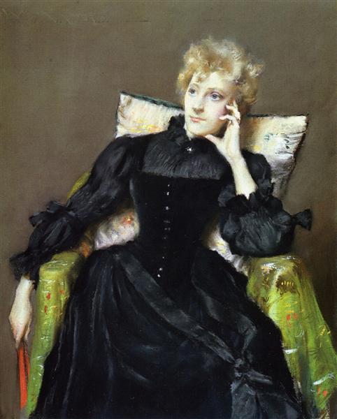 Seated Woman in Black Dress by William Merritt Chase Impressionism Art dated 1890