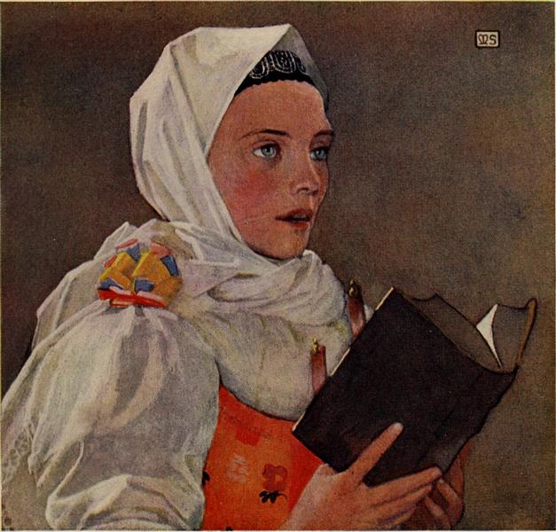 SLOVAK WOMAN SINGING A HYMN by Marianne Stokes Art Nouveau (Modern) Art dated 1909