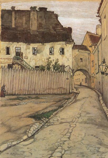 Vilno. Street. by Mstislav Dobuzhinsky Symbolism Art dated 1906