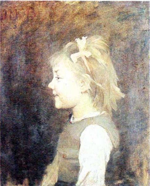 Three Smiles. Girl by Marie Bashkirtseff Realism Art dated 1883