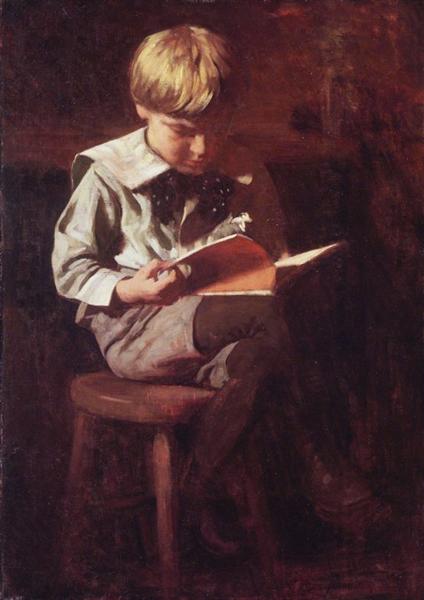 Boy Reading: Ned Anshutz by Thomas Pollock Anshutz Realism Art dated 1900