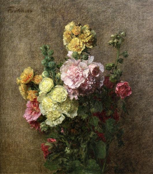 Hollyhocks without Vase by Henri Fantin-Latour Realism Art dated 1884