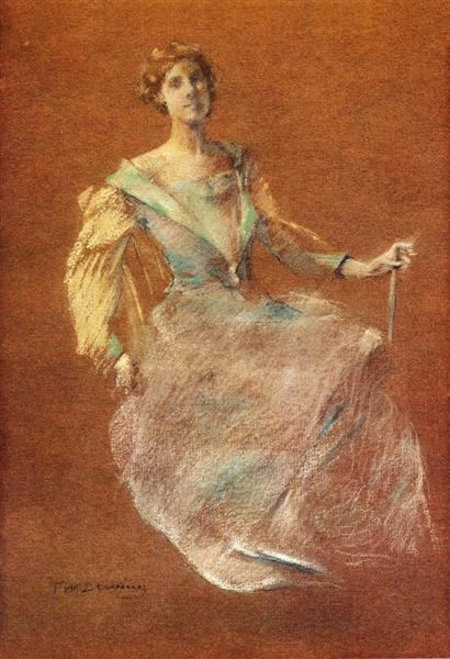 Lady in Blue by Thomas Dewing Tonalism Art dated 1910