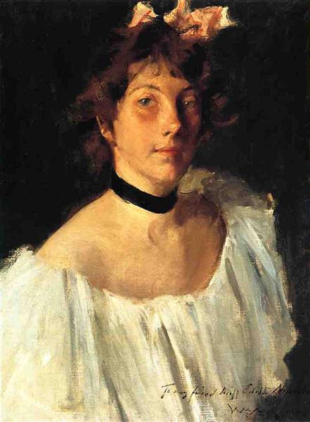 Portrait of a Lady in a White Dress (aka Miss Edith Newbold) by William Merritt Chase Impressionism Art dated 1892