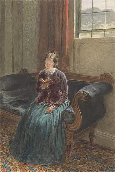 A Lady Reading (Mrs.William Hunt) by William Henry Hunt Naturalism Art dated 1835