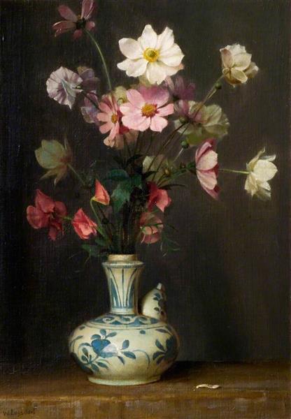 Flowers in a Persian Bottle by William Logsdail Realism Art dated 1935