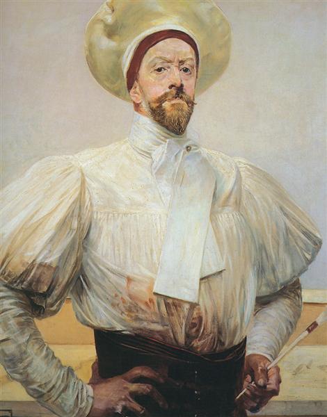 Self-portrait in White Dress by Jacek Malczewski Art Nouveau (Modern) Art