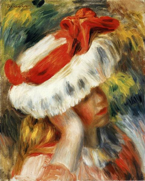 Young Girl with a Hat by Pierre-Auguste Renoir Impressionism Art dated 1895