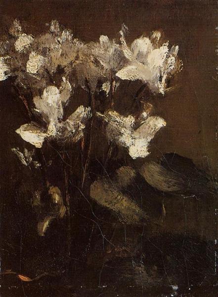 Flowers, Cyclamens by Henri Fantin-Latour Realism Art dated 1860