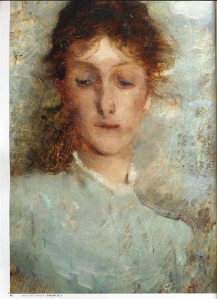 A GIRL IN BLUE by Frank O&#39;Meara Impressionism Art dated 1882