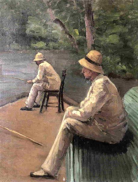 Fishermen on the Banks of the Yerres by Gustave Caillebotte Impressionism Art dated 1876