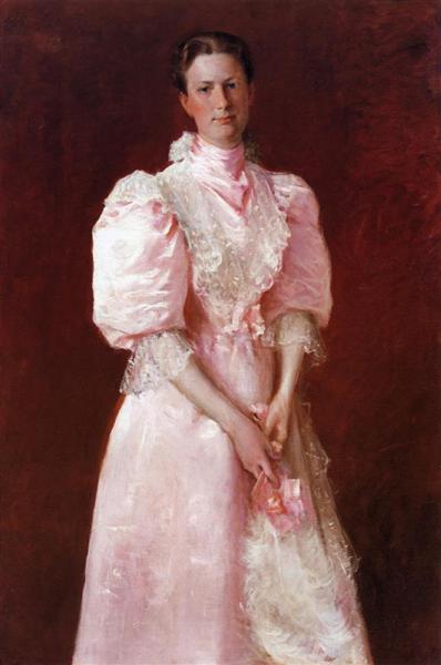 A Study in Pink (Portrait of Mrs. Robert P. McDougal) by William Merritt Chase Impressionism Art dated 1895