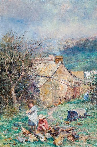 The cottage children (Rain and sunshine) by Frederick McCubbin Impressionism Art dated 1910