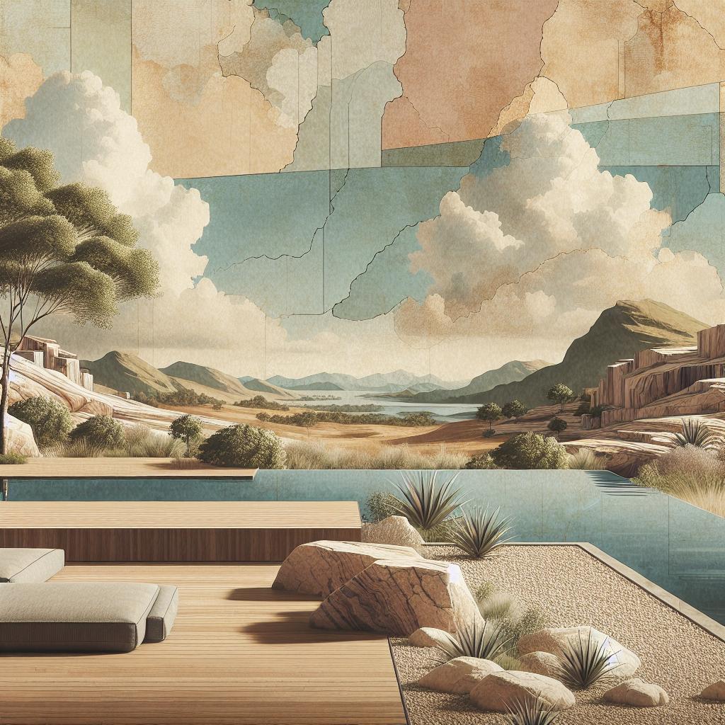 Serene Vishranti Landscape: Modern Oil Painting with Natural Sandstone Texture