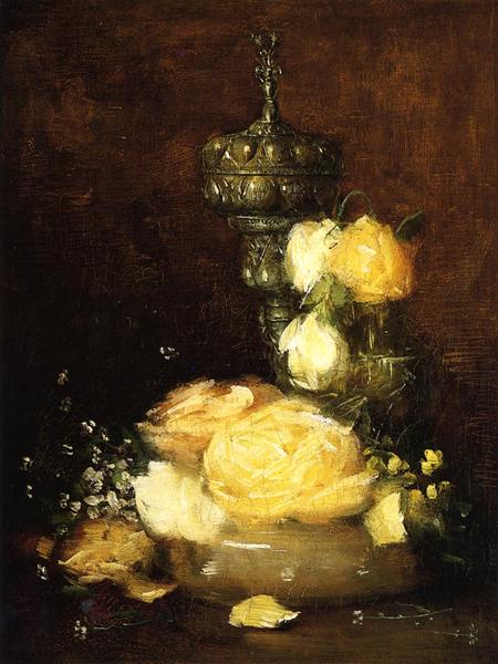 Silver Chalice with Roses by Julian Alden Weir Impressionism Art dated 1882