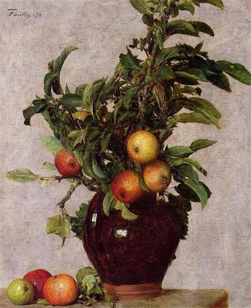 Vase with Apples and Foliage by Henri Fantin-Latour Realism Art dated 1878