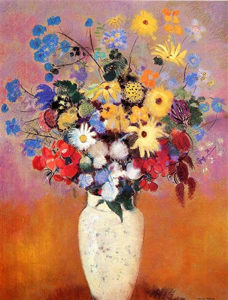 White Vase with Flowers by Odilon Redon Realism Art dated 1916