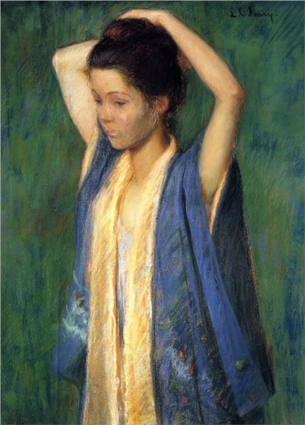 Child in Kimono by Lilla Cabot Perry Impressionism Art dated 1898