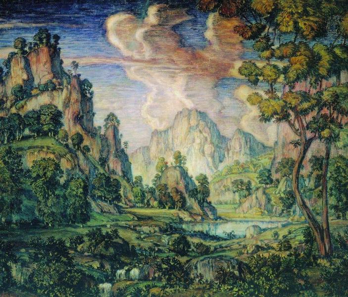 Classical Landscape by Konstantin Bogaevsky Symbolism Art dated 1910