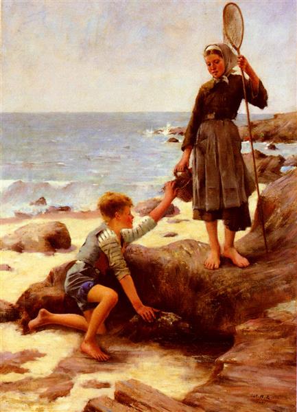 Child fishermen by Jules Bastien-Lepage Naturalism Art dated 1881