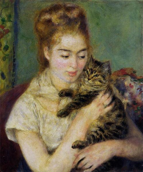 Woman with a Cat by Pierre-Auguste Renoir Impressionism Art dated 1875