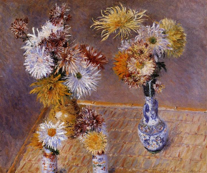 Four Vases of Chrysanthemums by Gustave Caillebotte Impressionism Art dated 1893