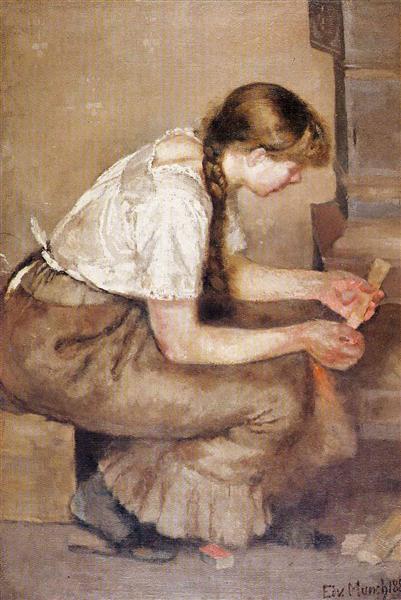 Girl Kindling a Stove by Edvard Munch Realism Art dated 1883