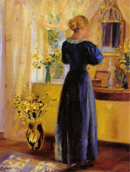 Young Woman in front of a Mirror by Anna Ancher Impressionism Art dated 1899