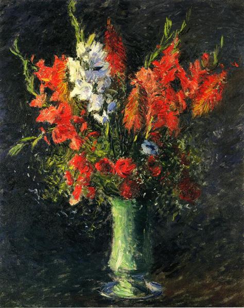 Vase of Gladiolas by Gustave Caillebotte Impressionism Art dated 1887