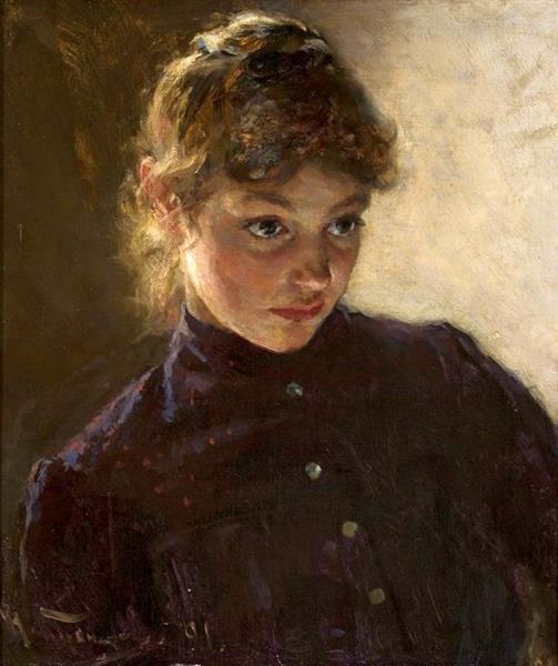 Portrait of a young girl by Nikolai Kuznetsov Realism Art dated 1891