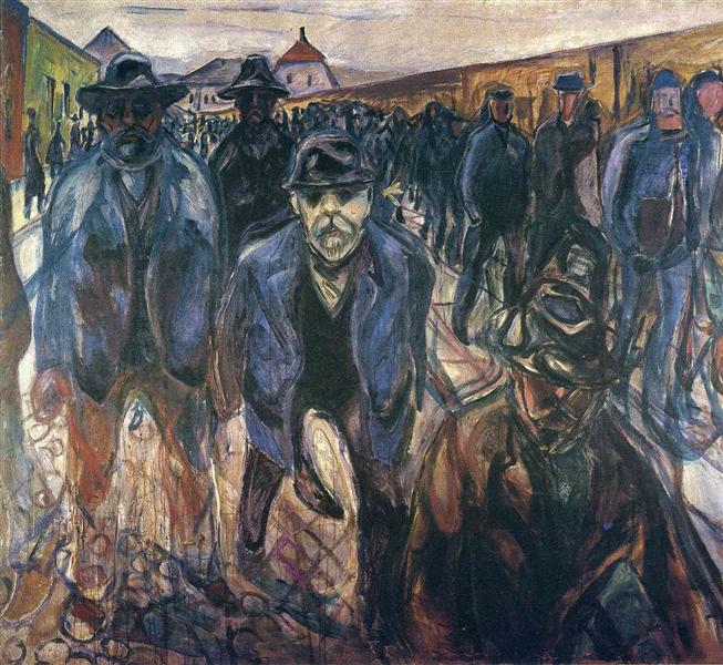 Workers on Their Way Home by Edvard Munch Expressionism Art dated 1915