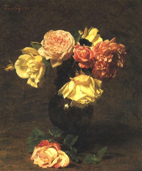 White and Pink Roses by Henri Fantin-Latour Realism Art