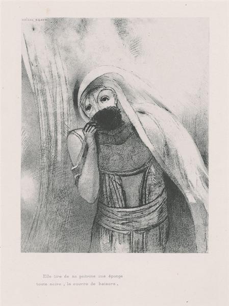 She draws from her bosom a sponge, perfectly black, and covers it with kisses (plate 8) by Odilon Redon Symbolism Art dated 1896