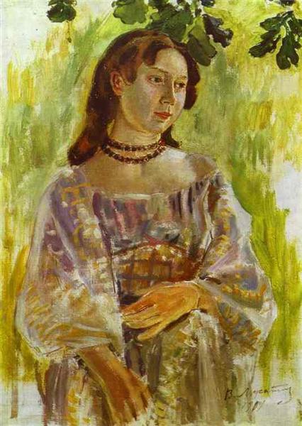 Young Girl with a Necklace by Victor Borisov-Musatov Post-Impressionism Art dated 1904