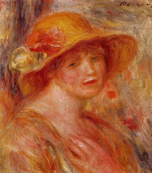 Woman in a Straw Hat by Pierre-Auguste Renoir Impressionism Art dated 1918