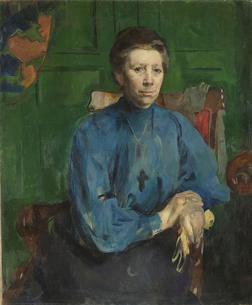 Mrs. Vedastine Aubert, B. Moe by Harriet Backer Naturalism Art dated 1910