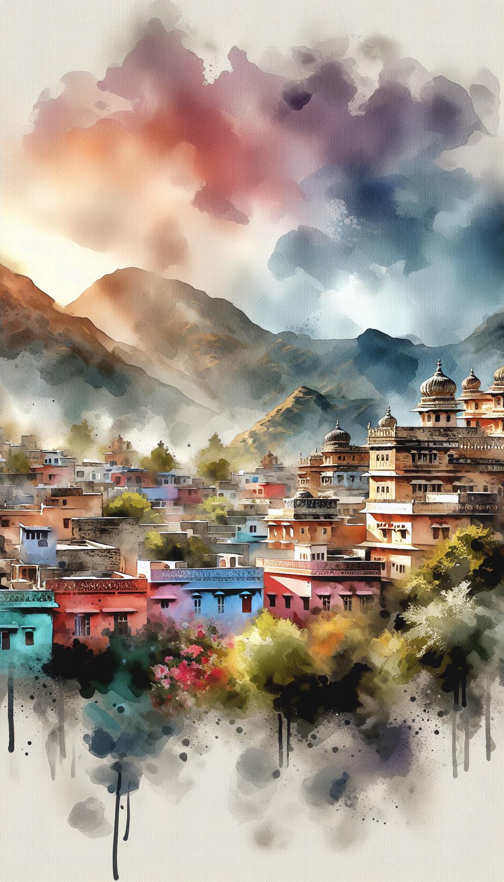 Serene Prakriti: Exquisite Indian Watercolor Landscape Art