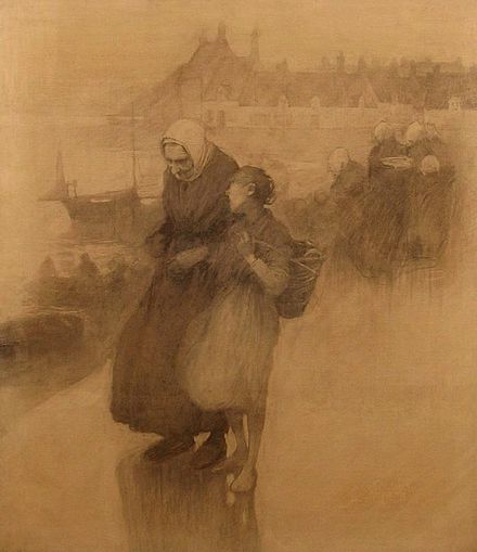 On the Quays by Frank O&#39;Meara Impressionism Art dated 1888