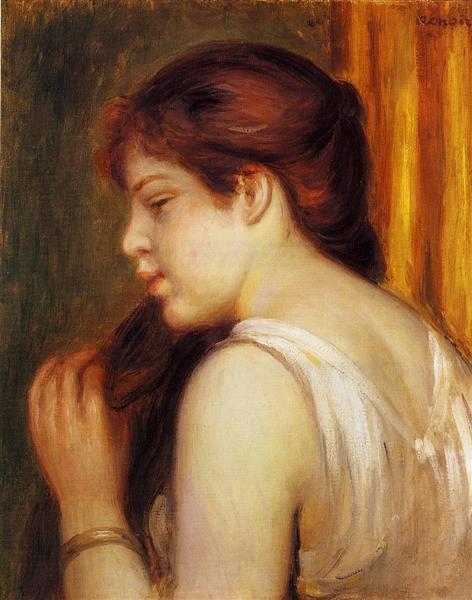 Young Girl Combing Her Hair by Pierre-Auguste Renoir Impressionism Art dated 1892