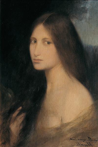 Young woman with long hair by Joan Brull Art Nouveau (Modern) Art dated 1895