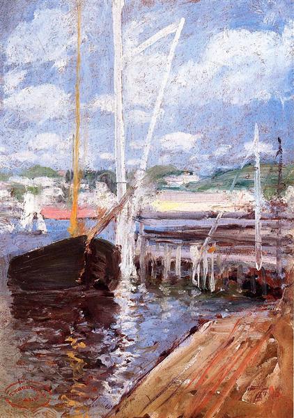 Boat Landing by John Henry Twachtman Impressionism Art dated 1902