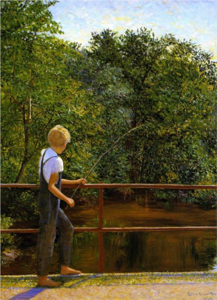 Boy Fishing by Lilla Cabot Perry Impressionism Art dated 1929