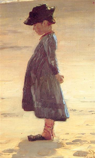 Girl on the Beach by Peder Severin Kroyer Impressionism Art dated 1884