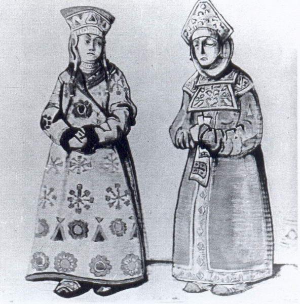 Sketch of costumes for &quot;Snow Maiden&quot; by Nicholas Roerich Art Nouveau (Modern) Art dated 1920