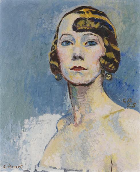 Brustbild einer Dame by Cuno Amiet Art Nouveau (Modern) Art dated 1925