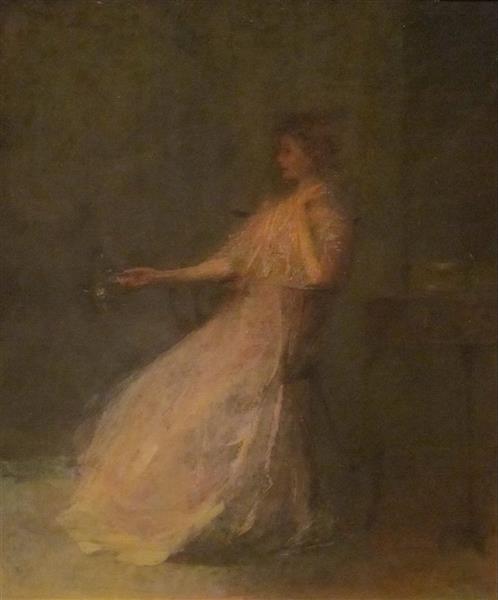 Lady with a Rose by Thomas Dewing Tonalism Art dated 1923